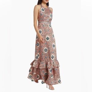 Agua by Agua Bendita- Magnolia Cofre Floral Ruffle-Hem Maxi Dress